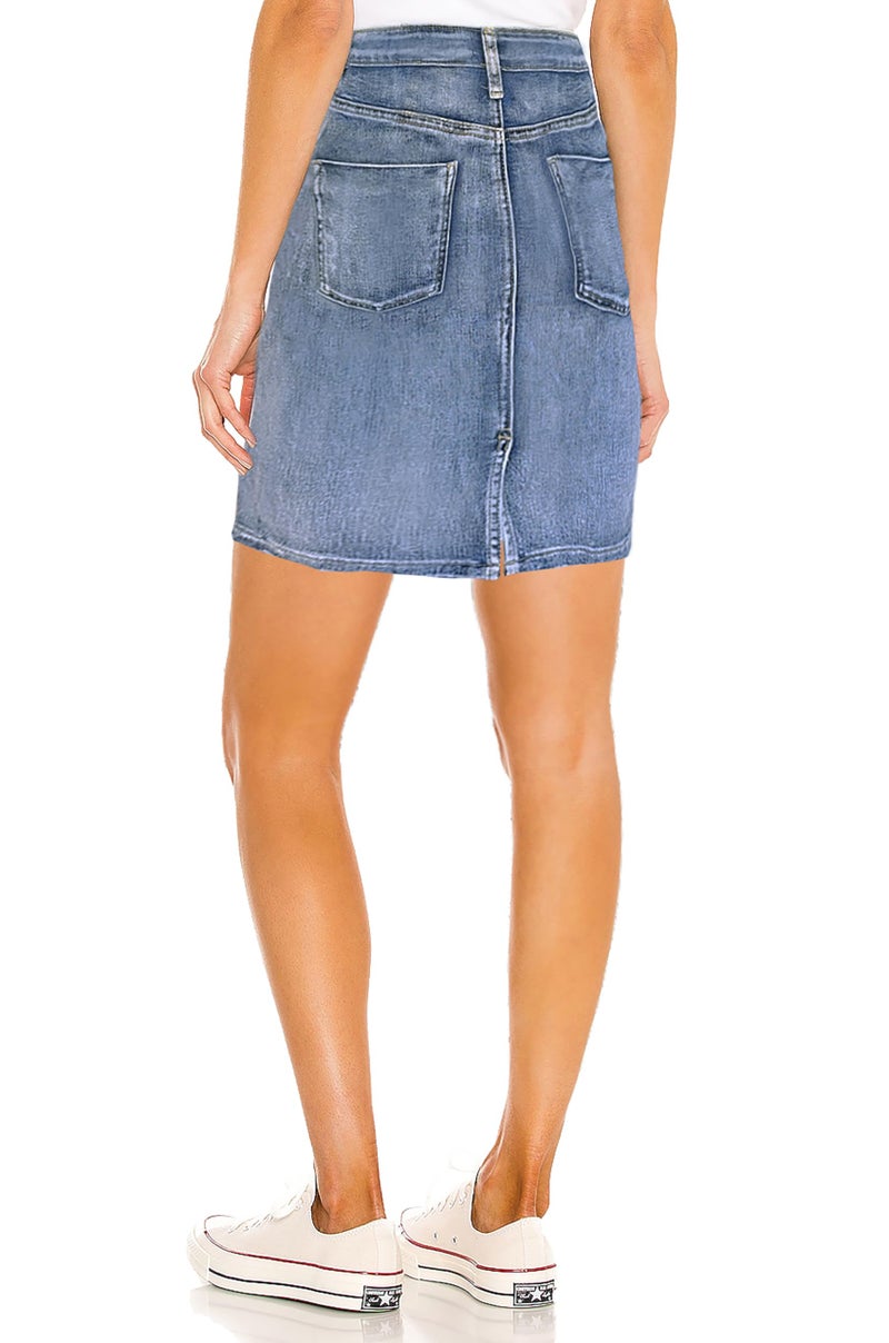 Lexi Womens Stretch Pencil Skirts with Functional Pockets, A Line & Destructed Mini Denim Skirts SKS22895 Potassium 12 - Image 3